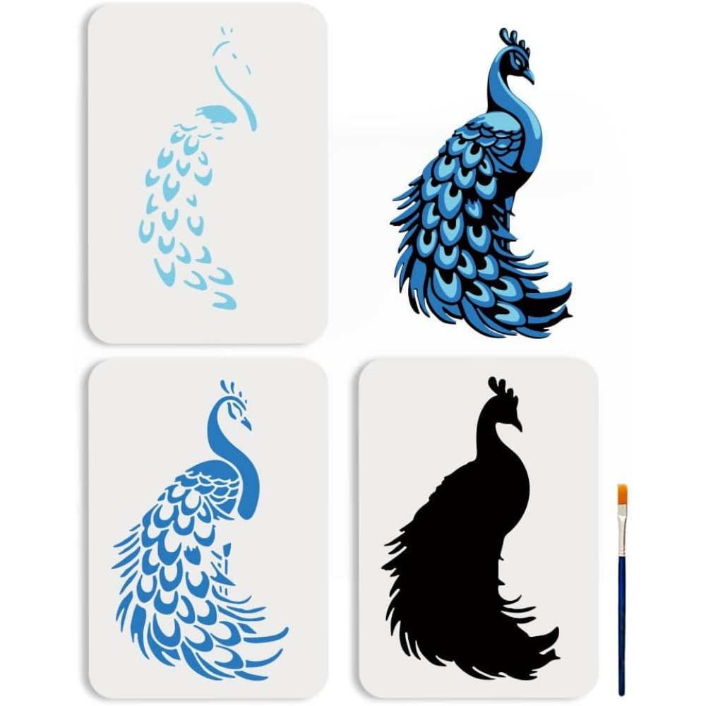 3Pcs Layered Peacock Stencils  - Paint Brush recension och pris