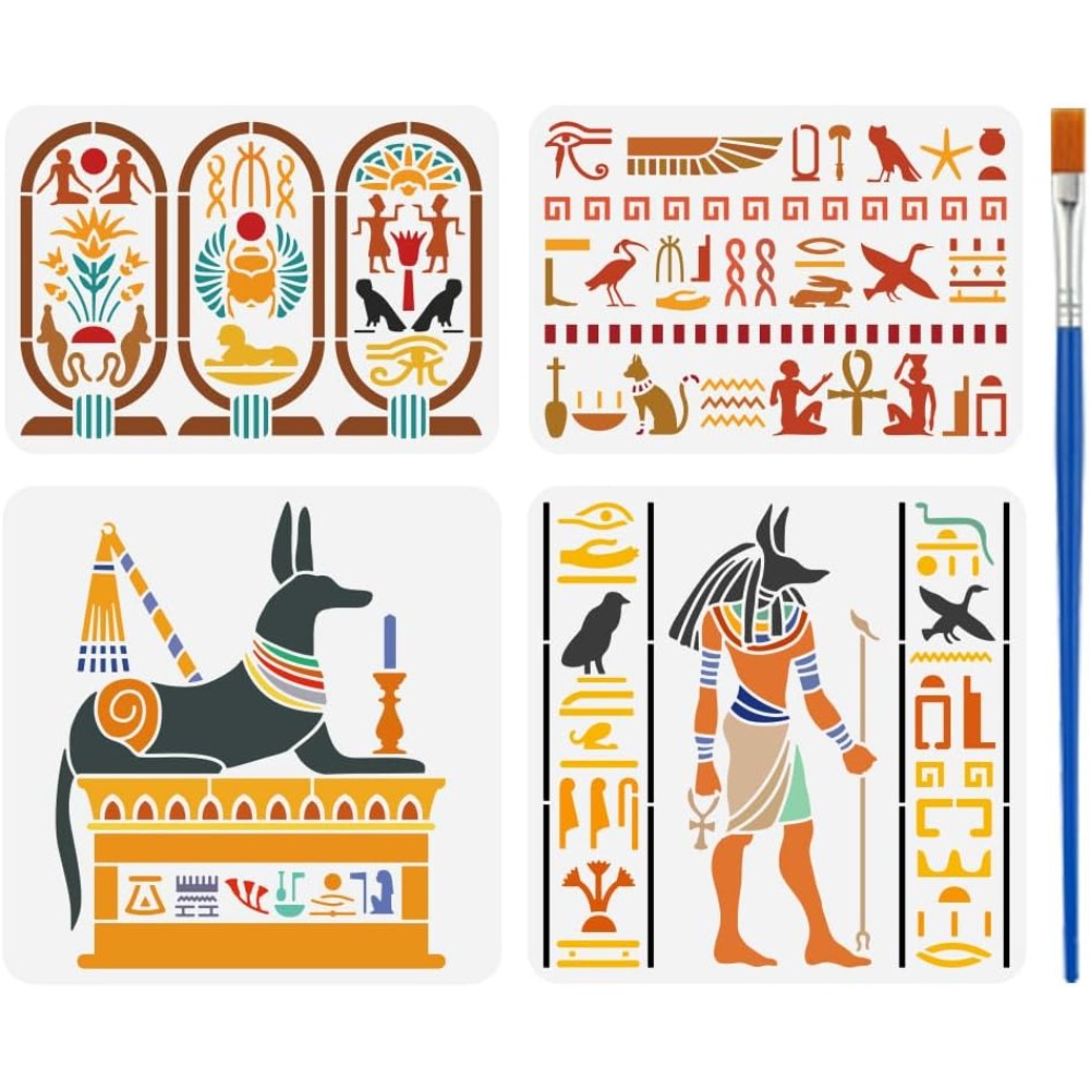 4 PCS Egyptian Symbols Stencil - Paint Brush recension och pris
