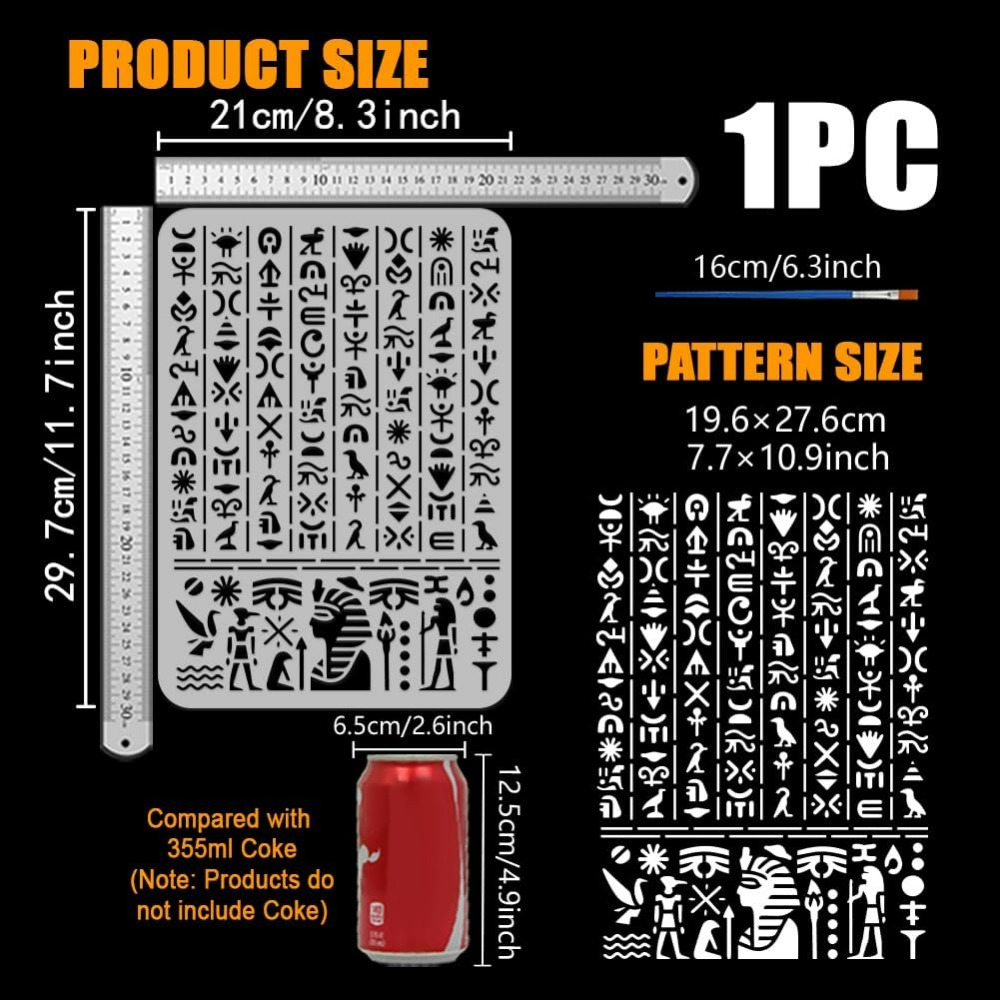 Ancient Egyptian Script Stenci - Paint Brush recension och pris