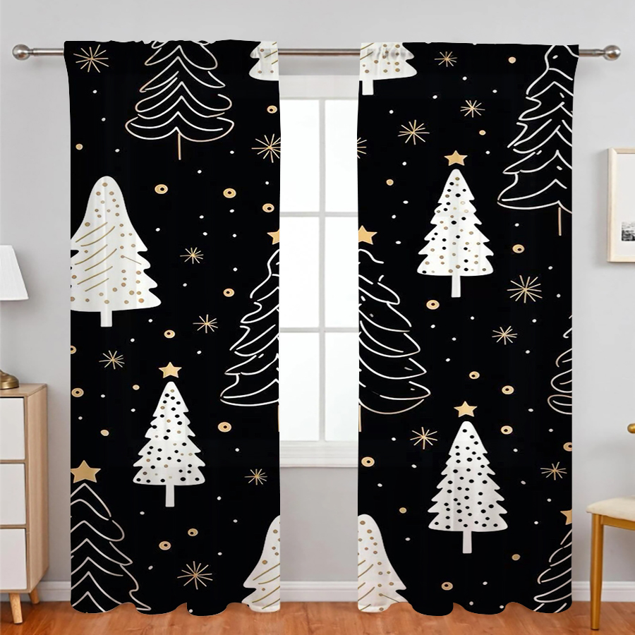2PCS Christmas Curtains, Black - Curtain Rods recension och pris