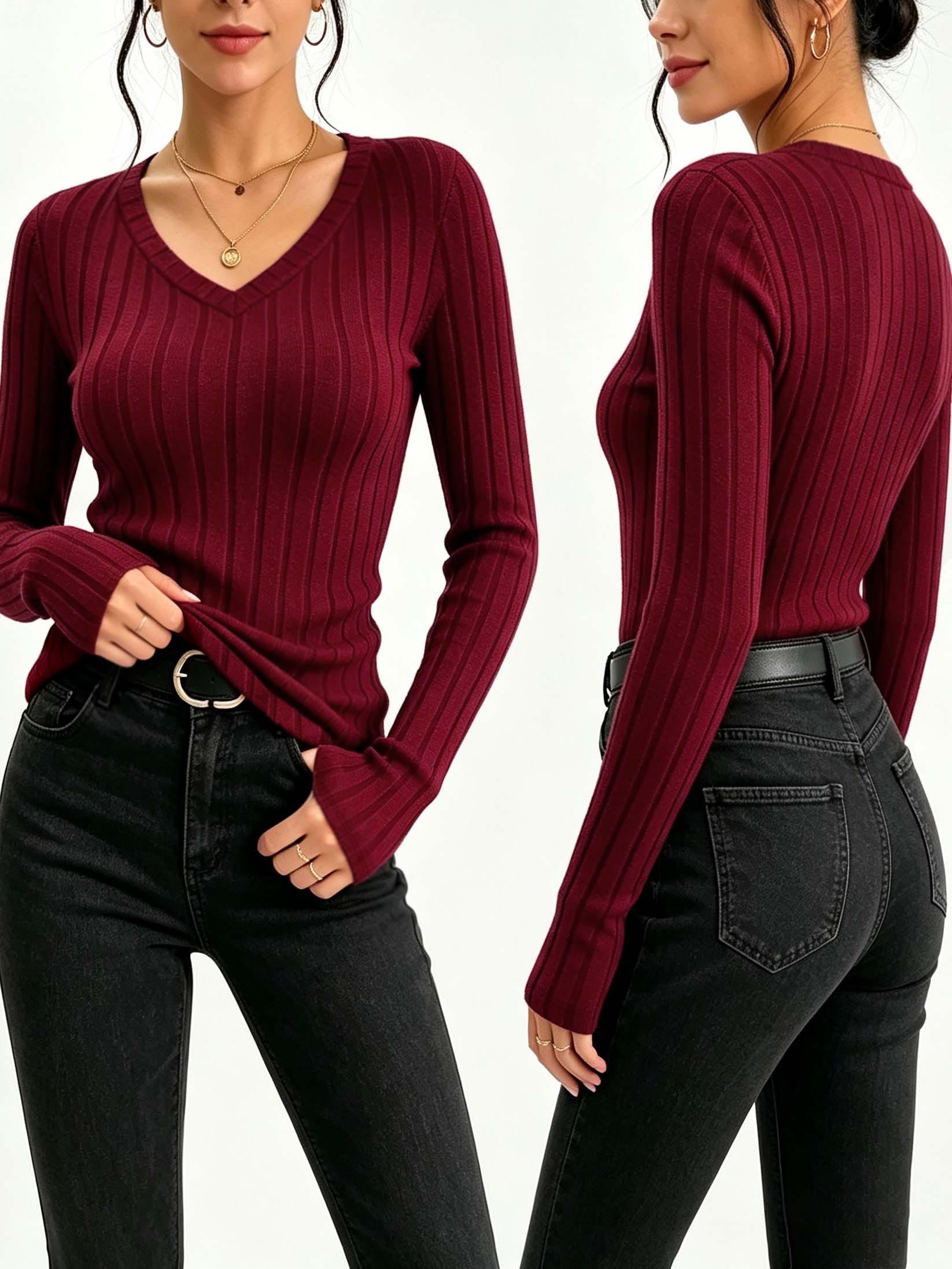 Women Solid V‑Neck Ribbed Knit - Wallpaper recension och pris