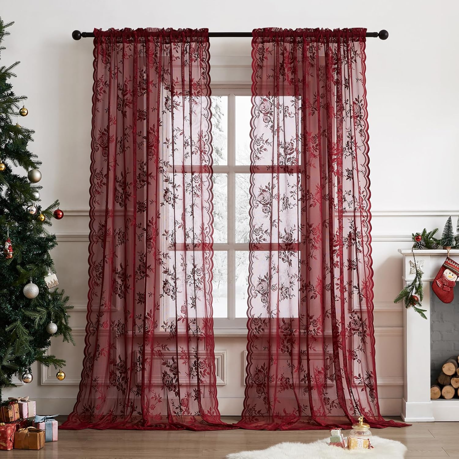 1 PC Burgundy Lace Curtains 45 - Curtain Rods recension och pris