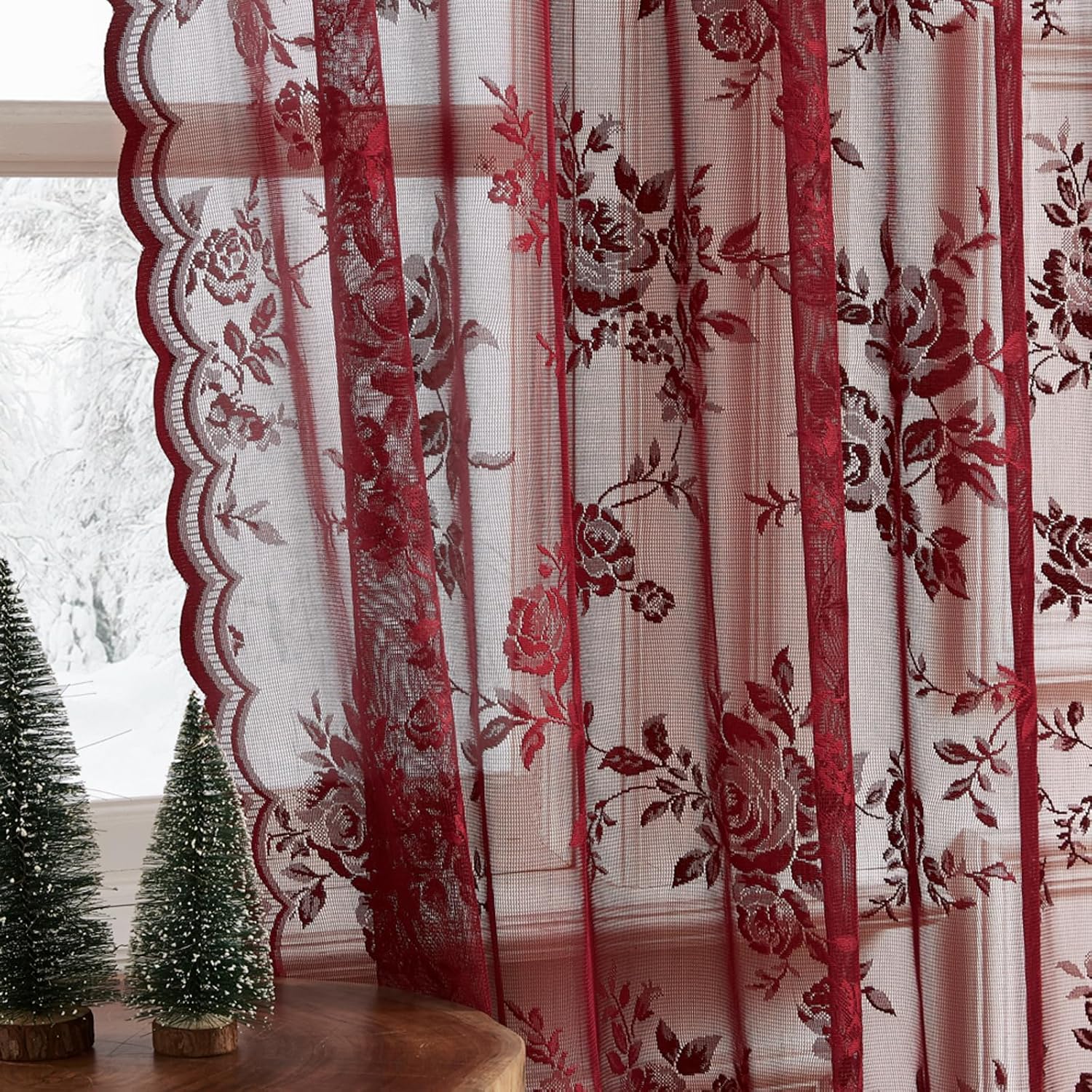 1 PC Burgundy Lace Curtains 45 - Curtain Rods recension och pris