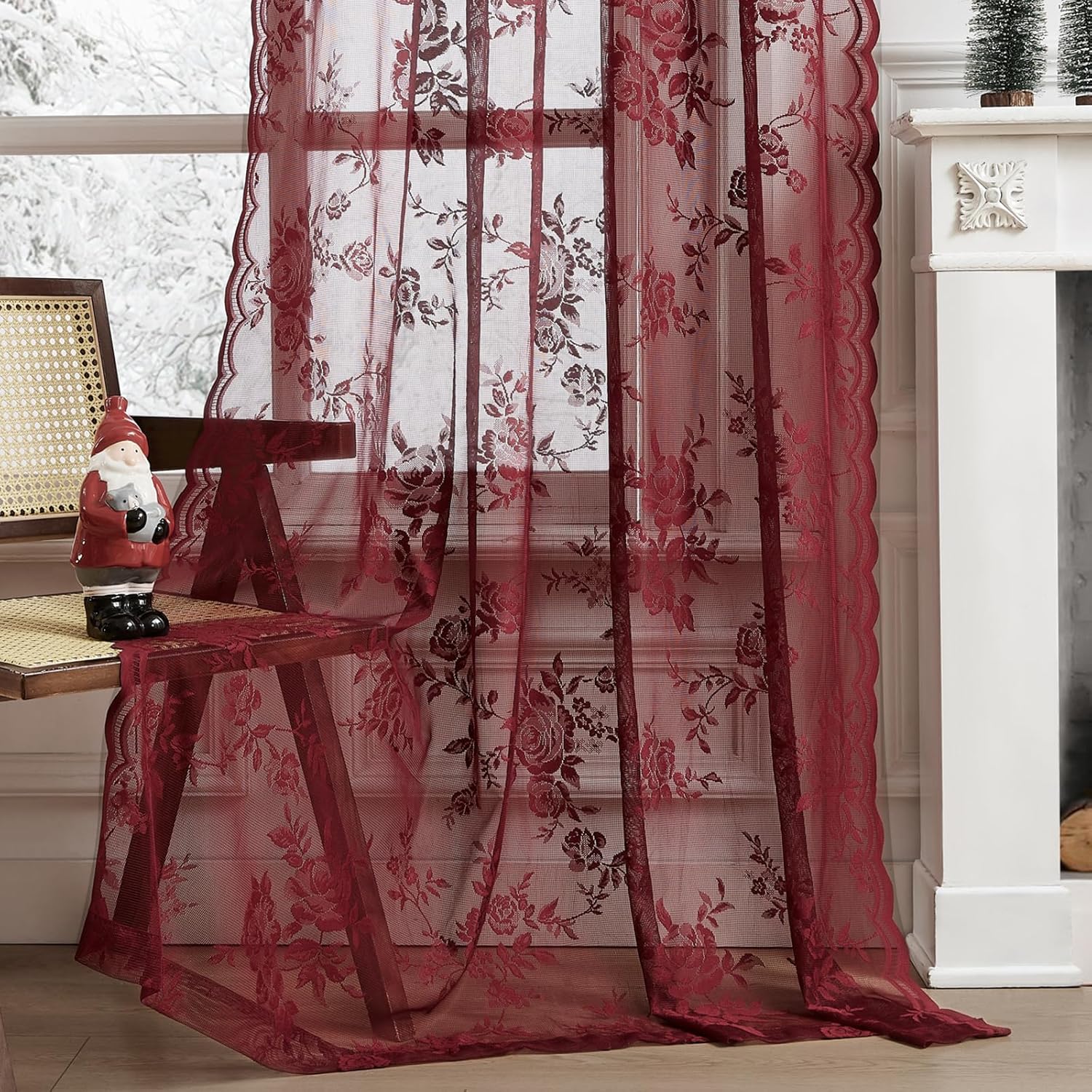 1 PC Burgundy Lace Curtains 45 - Curtain Rods recension och pris